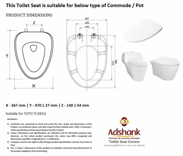 Adshank Toilet Seat Wooden Model AI 470152 suitable for TOTO TC281sj